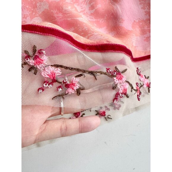 REBECCA TAYLOR Pink Floral Silk Chiffon Beaded Embroidered Pencil Skirt Size XXS - Picture 9 of 12